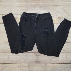 Missguided black distressed high waisted straight Jean's